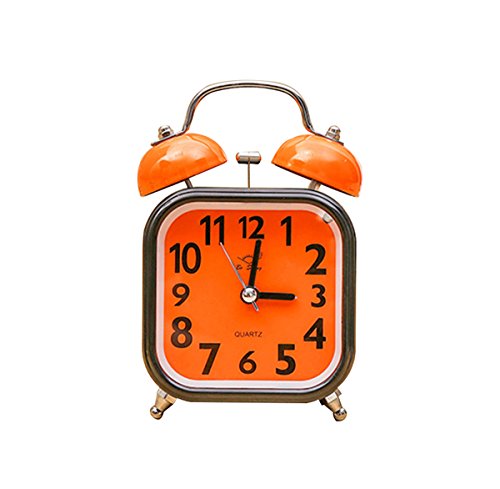 4” Twin Bell Alarm Clock, Loud Orange Home Alarm Clock with Nightlight, Non Ticking for Bedroom