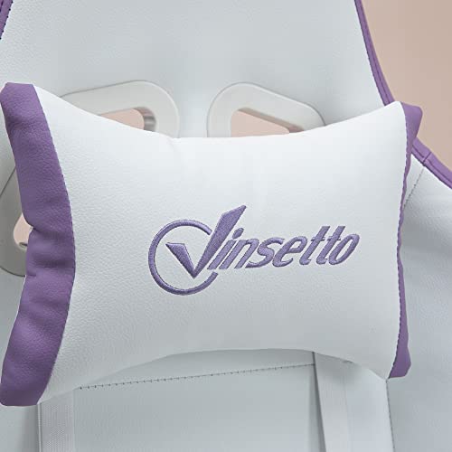 Sedia da Gaming Ergonomica in Pelle PU e Acciaio con Poggiatesta e Altezza Regolabile, Poltrona Gaming con Schienale Reclinabile e Cuscino Lombare, 65x65x121-129 cm, Bianco e Viola - Sedia gaming - Immagine 7