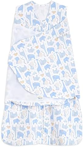 HALO 100% Cotton Sleepsack Swaddle, 3-Way Adjustable Wearable Blanket, TOG 1.5, Blue Safari, Newborn, 0-3 Months