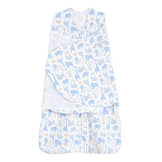 HALO 100% Cotton Sleepsack Swaddle, 3-Way Adjustable Wearable Blanket, TOG 1.5, Blue Safari, Newborn, 0-3 Months