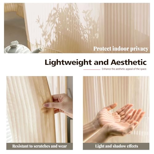 Image of Brown Sheer Curtains 84 inches Long - Home Decoration Grommet Airy & Lightweight Elegant Window Treatments with Light Filtering for Bedroom /Living Room (2 Panels, W42 x L84)