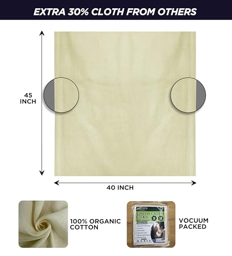 Raajsee Cheese Cloths Grade 100, 12 Sq Feet - 1.4 Sq Yards Unbleached 100% Organic Cotton Fabric - Reusable Ultra Fine Mesh Muslin Cloth - Cheesecloth For Straining Cooking,Baking,Cheese Making