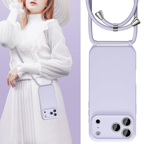UEEBAI Crossbody Lanyard Phone case for iPhone 17 Pro, Silicone Phone Cover with Adjustable Necklace Strap Soft Belt Neck Cord Lanyard Case Preetty Crossbody Case for Women - Light Purple by UEEBAI - Used condition - Image 2