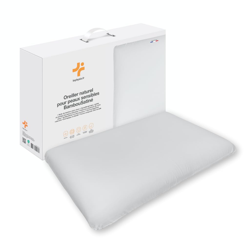 Inphysio - Ergonomisches Kopfkissen - Memory Foam Kissen - mit Bezug aus 100% Bambus Satin - Hautfreundlich und Temperaturausgleichend - Komfort & Sanfte Hautpflege