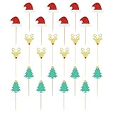 STAHAD クリスマスケーキのデコレーション用デザートトッパー24枚セット 紙製アソートカラー クリスマスツリー 鹿 帽子デザイン パーティーデコレーションに最適