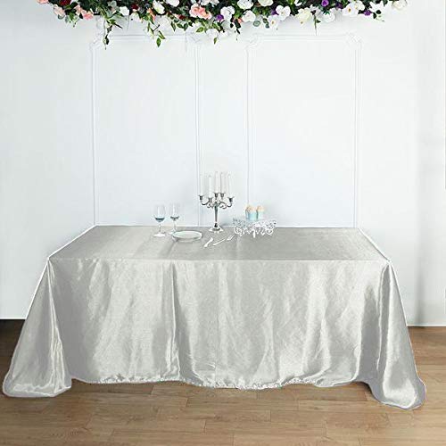 Balsacircle 90X156 Inch Silver Satin Rectangle Tablecloth Table Cover Linens For Wedding Table Cloth Party Reception Events Kitchen Dining #TOP2