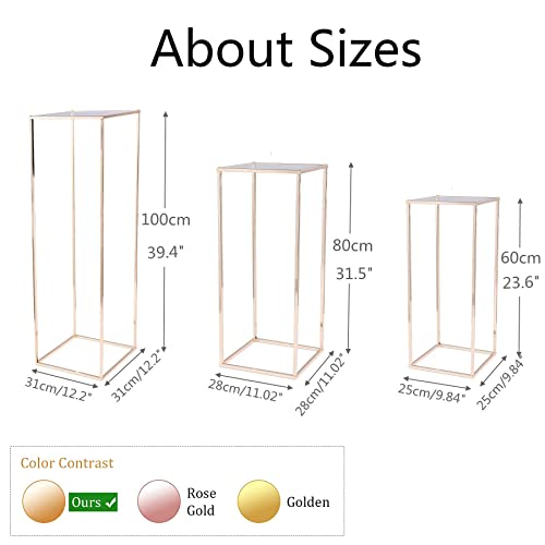 Cylinder Pedestal Stand For Parties - Gold Vases For Centerpieces Wedding With Acrylic Panel - 3Pcs Geometric Metal Centerpieces Table Flower Stand Decoration, 23.6/31.5/39.3 Inch Tall #TOP5