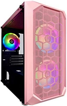 Apevia PRODIGY-PK Micro-ATX Gaming Case with 1 x Tempered Glass Panel, Top USB3.0/USB2.0/Audio Ports, 3 x RGB Fans, Pink Frame