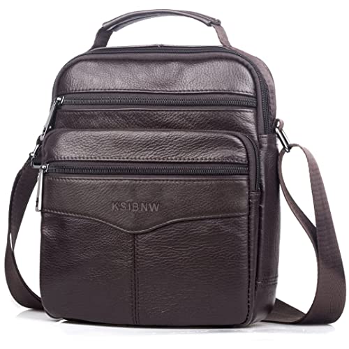 KSIBNW Bolso Hombre Bandolera de Cuero Genuino,Regalo Hombre,Bolsos de Caballero de Piel de Vaca Bolso de Negocios Bolso de Mano de Hombre...