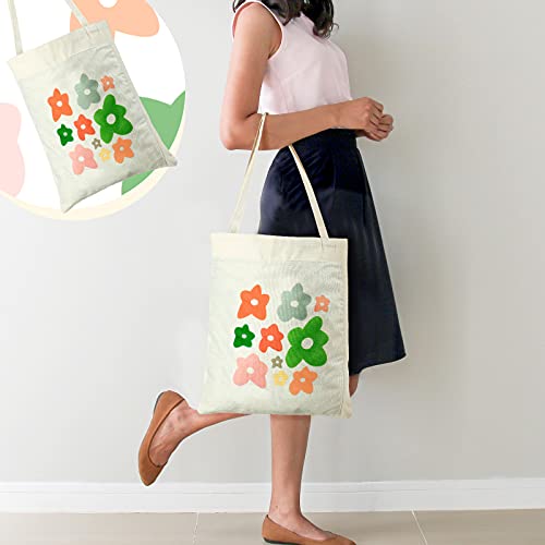Frienda Aesthetic Canvas Tote Bag Floral Shopping Bag Flower Reusable Grocery Bag For Women Camping Travel Birthday Party Favorscute Style #TOP5