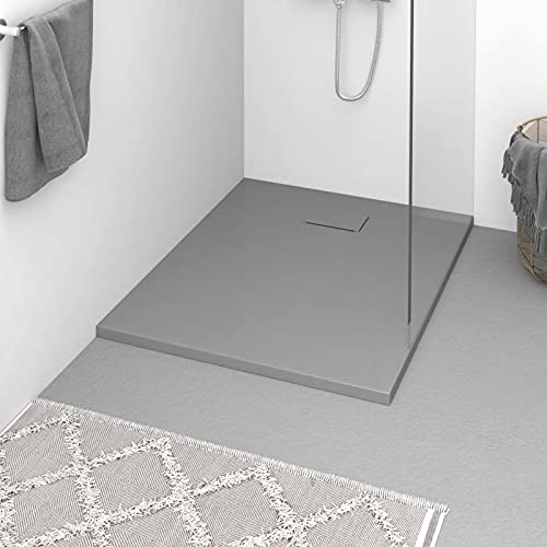Yolola Duschwanne 100x80 Schieferoptik Duschtasse Flach Anti-Rutsch SMC Grau