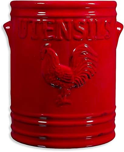 Home Essentials Rooster 7" H Utensil Crock Red W/Embossed Handles