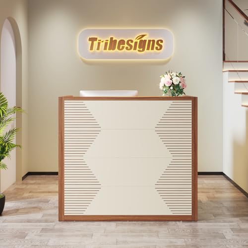 Tribesigns Reception Desk, Modern Front Desk with Counter, 47 Inch Small Retail Counter for Checkout, Lobby, Salon, Small Office, Reception Area (Brown, 47.2\" W x 19.7\" D x 43.3\" H)