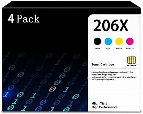 206X Toner Cartridges 4 Pack High-Yield Black Cyan Yellow Magenta (with Chip) | Replacement for HP 206X Works with Color Pro M255, Color Pro MFP M282, M283 Series | W2110X W2111X W2112X W2113X