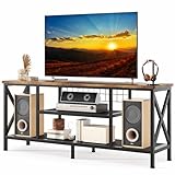 Gizoon 59.8' Industrial TV Stand for 55-65 Inch TVs, Rustic Brown, 3-Tier Media Entertainment Center with Open Shelves, Metal Frame, Sofa Table for Living Room, Bedroom, Office