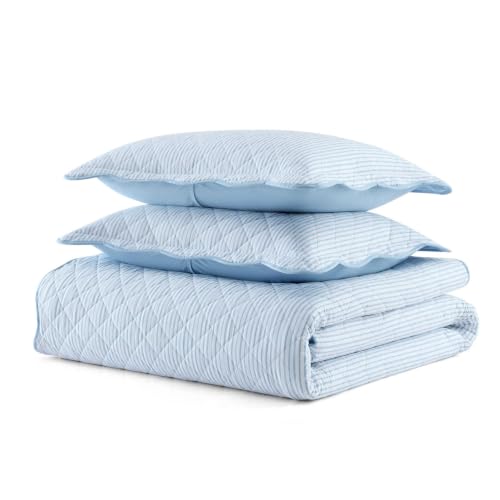 Image of Martha Stewart - Twin Cotton Percale Quilt with Sham, Reversible Bedding