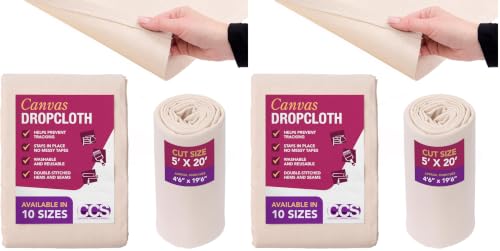 CCS Canvas Drop Cloth for Painting – All Purpose Cotton Duck Cloth Tarp for Curtains, Tablecloths, Backdrops – Washable & Reusable Floor Cover & Dust Sheet for Furniture (5x20 Ft) (Pack of 2)