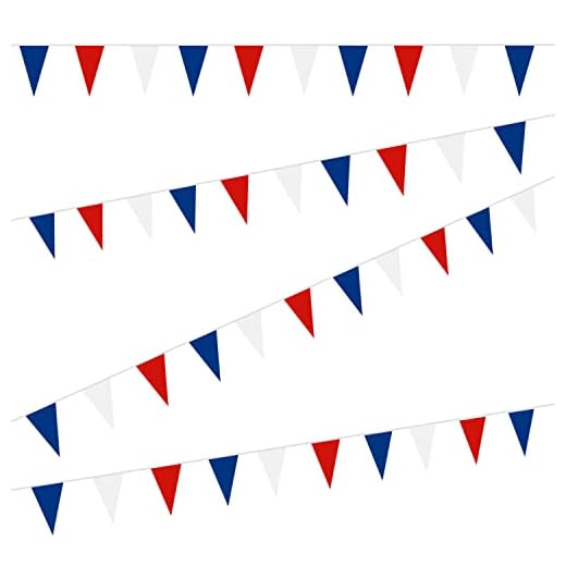 1 guirlande de fanions tricolores de 18 m, 50 drapeaux tricolores, bannière décorative triangulaire, guirlande de célébration du jubilé de platine britannique, pour célébration, fête, festival.