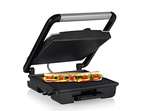 Princess 112425 Parrilla Multifunción, Superficie de 30 x 27 cm suficiente para 2 bocadillos o sandwiches, asa fría al tacto, 2000 W, Negro y Gris