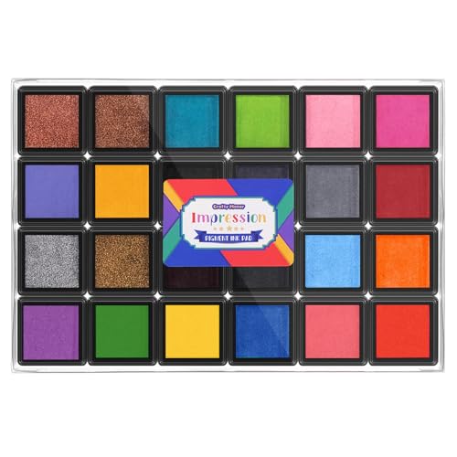 CraftyManor Mini 24 Color Pigment Ink Pads Set for Stamps, Fingerprint Ink Pad, Stamp Pad for Scrapbook Paper & Stamps for Classroom & Clothing Stamp & Letter Stamps, Archival