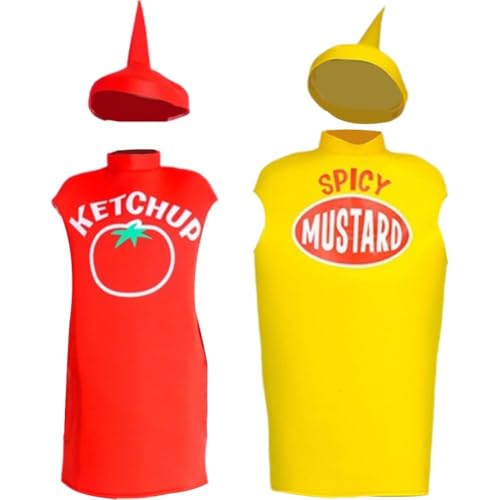 ハロウィンカップルコスチューム ケチャップ マスタード コスプレ衣装 帽子付き ハロウィン ドレスアップ 食品 衣装 成人 男性 女性