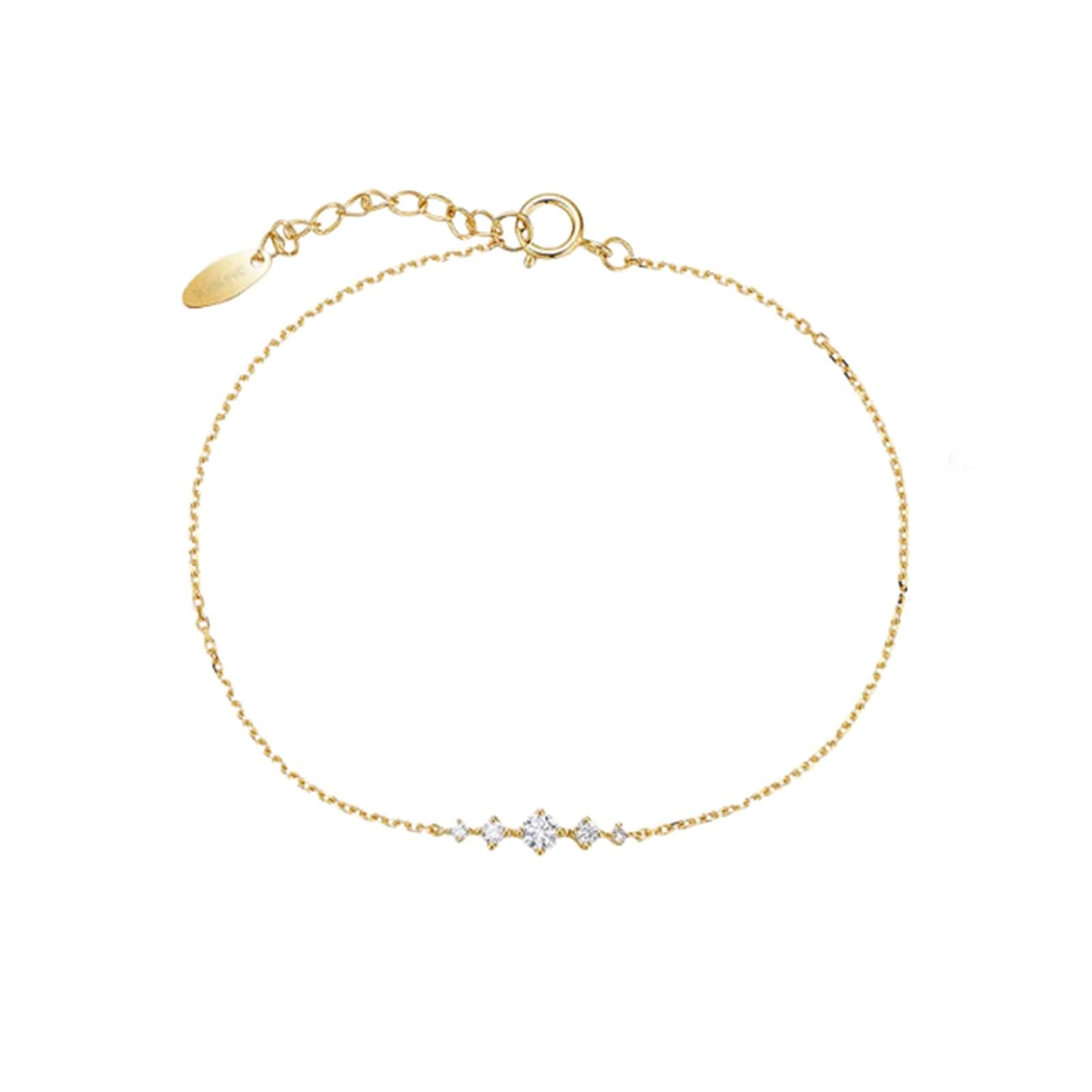 Bracelet breloques en or jaune 9 K/14 K/18 carats, blanc 0,12 carat créé en laboratoire, diamant classique, taille ronde, véritable bracelet pour femme en or 18/14/9 carats