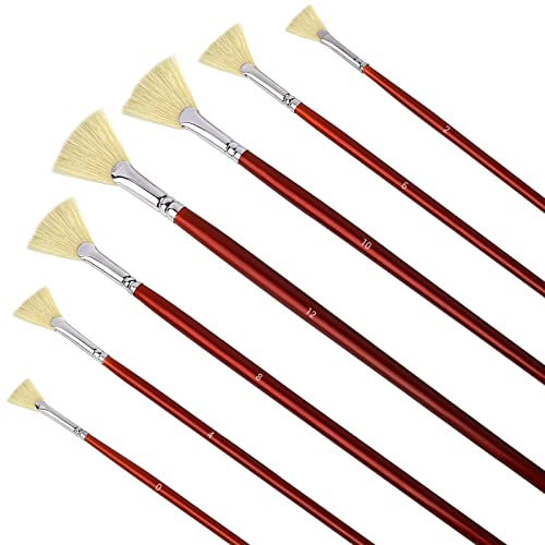 7Pcs Fan Brush For Painting Artist Fan Paint Brush Set Of 7 Long Wood Handle Anti-Shedding Brush Tips For Acrylic Watercolor Oil Painting #TOP23