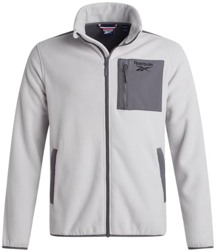 Reebok Mens Fleece Jacket - Lightweight Polar Fleece Zip Up Winter Softshell Jacket Men with Pockets for Hiking and Workout