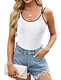 Blooming Jelly Women Ribbed Tank Top with Built in Shelf Bras Trendy Cute Tops Summer Camisole (Large, White 2)