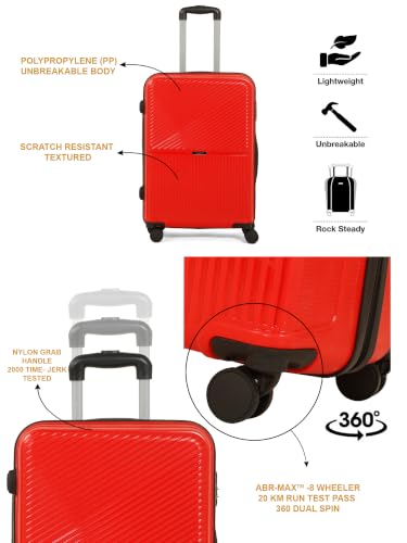 Image of Teakwood Large Size 8 Wheels Trolley Bag, Hard Cabin with Zipper Closure, Adjustable Push Button & Cross Side Strap, Number Lock System 360 Degree (Large, Red)