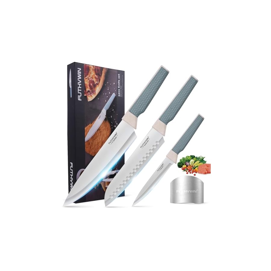 Chef Knife Ultra Sharp Kitchen Knife Set 3-Piece, Premium German 1.4116 Stainless Steel Chefs Knife Set with Finger Guard, Ergonomic Handle Professional Knives Set for Kitchen, 2024 Gift