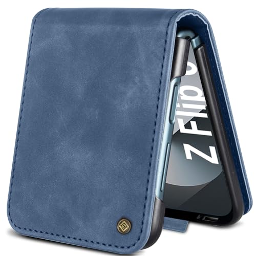 Giyer Étui de protection pour Samsung Galaxy Z Flip 6 5G - En cuir de qualité supérieure - Avec fonction support - Compartiment pour cartes - Portefeuille - Film de protection d'écran - Résistant aux