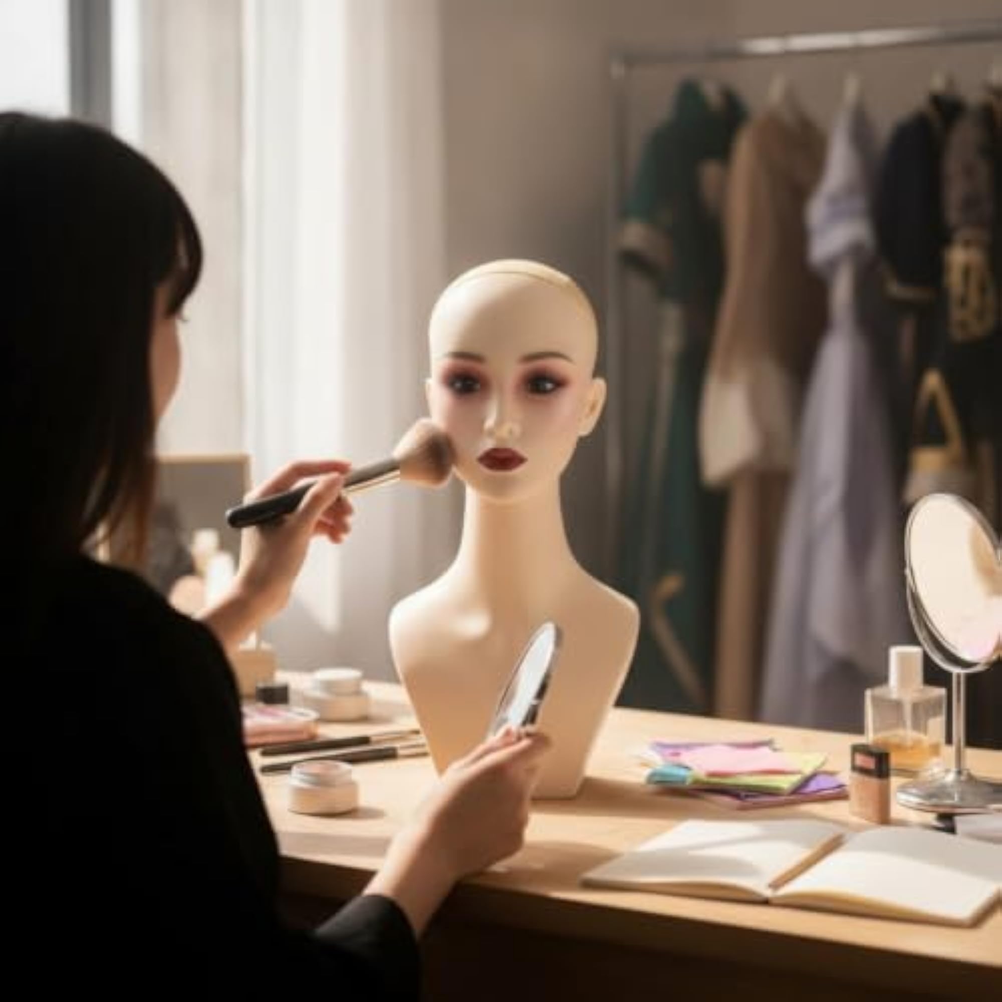 Cream-Beige Mannequin Head with Shoulders for Display