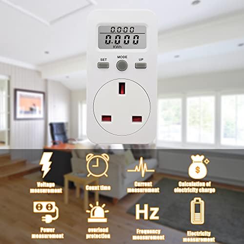 Foreverup Power Meter Energy Monitor Plug, UK Plug Plug-in Digital LCD Energy Monitor Power Meter Plug Electricity Electric Usage Monitoring Socket