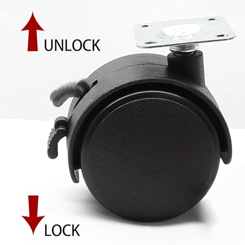 YelaJoy 2 Inch M8 Threaded Stem Casters with Brakes, Heavy Duty Black Nylon Swivel Furniture Casters Set of 8 for Cart, Cabinet, Shelf (With Brakes)