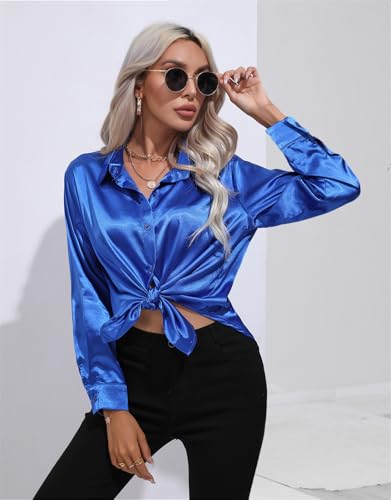 Women's Long-Sleeved Button Silk Shirts Casual Business Work Party Satin Silky Shirt Tops2