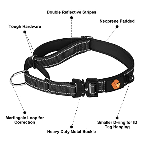 Martingale Collar For Dogs, Wanyang Reflective No Pull Dog Collar With Soft Neoprene Padded, Heavy Duty Dog Collars With Metal Buckle For Medium Large Dogs, Black #TOP1