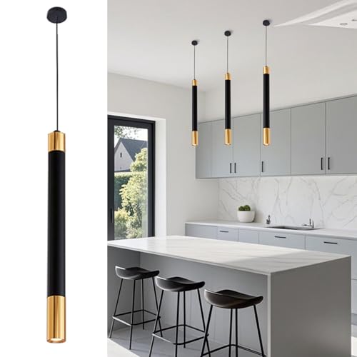 Lámpara colgante LED industrial de tubo largo y aluminio negro 2
