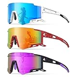 CIFOYA キッズ サングラス ユース 野球サングラス 男の子 女の子 6~14歳 スポーツ UV400 プロテクションサングラス 3個パック, I-非偏光-海+ファイヤーストーム+ギャラクシーパープル。, Medium