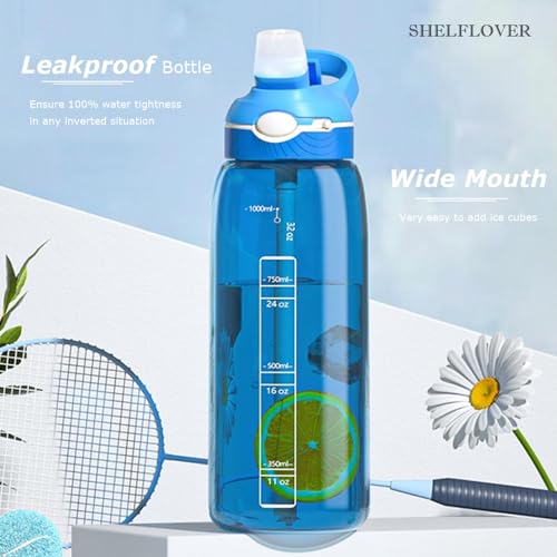 SHELFLOVER 32oz Light Blue Water Bottle With Straw, BPA FREE Clear Bottle With Handle One Hand Use Easy Carried, Flip Up, Suit School, Office, Gym, Office. - image 3