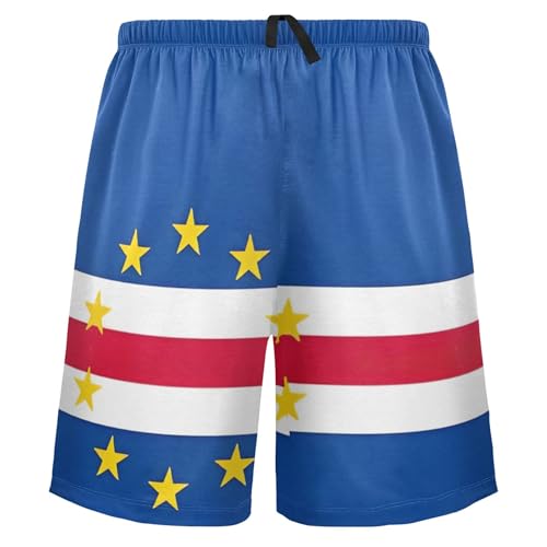 Cape Verde Flag Mens Pajama Shorts Gym Running Casual Cool Lounge Shorts Pj Sleepwear S