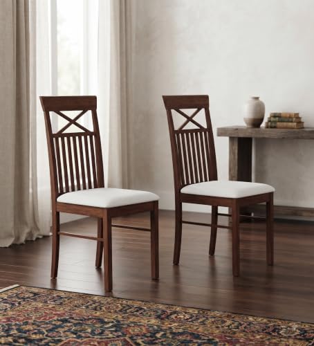 Image of JEENWOOD Solid Wood Dining Chairs Set of 2 with White Cushioned Seat