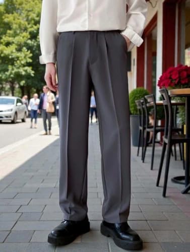 Image of KOTTY Men's Wide Leg Casual Style Korean Trousers with Relaxed Fit Tailoring Modern Structured Design for Professional Wear