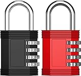 ZHEGE Zahlenschloss Vorhängeschloss, Wetterfest Schloss mit Zahlencode für Tür, Schuppen, Zaun, Spindschloss, Zahlenschlösser für Fitnessstudio, Schulespind, Schrank usw (2 Stücke,Schwarz Rot)