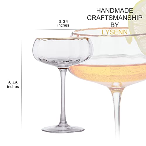 Lysenn Vintage Coupe Glasses Set Of 4 - Hand Blown Gold Rim Martini Glasses - For Your Next Cocktail & Champagne Party - 9Fl Oz #TOP6