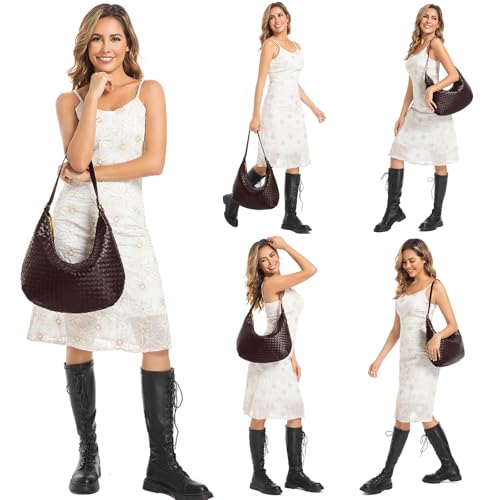 Image of Shoulder Handbags Shoulder Bag for Women Totes Woven Vegan Leather Bag Hand Bag Working Lightweight Bags With Zipper