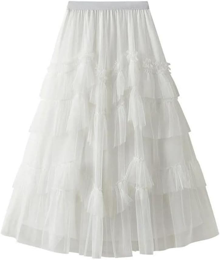 Long Mesh Cake Skirt Half Skirt Versatile Mesh Patched Poncho Princess Skirt Wrinkle Skirt