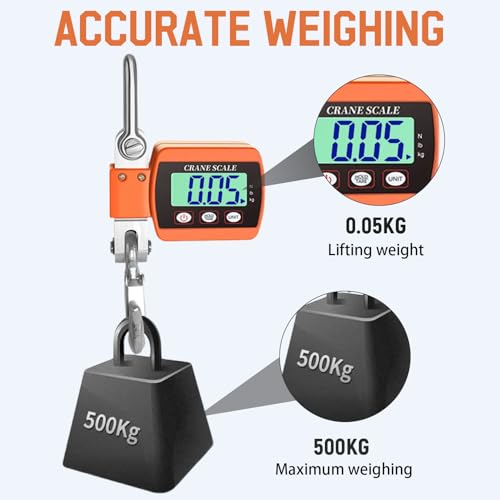 Idota Kranwaage 500KG Hängewaage Digital LCD Waage Wildwaage Angeln Wharf-Wiegen（Orange）