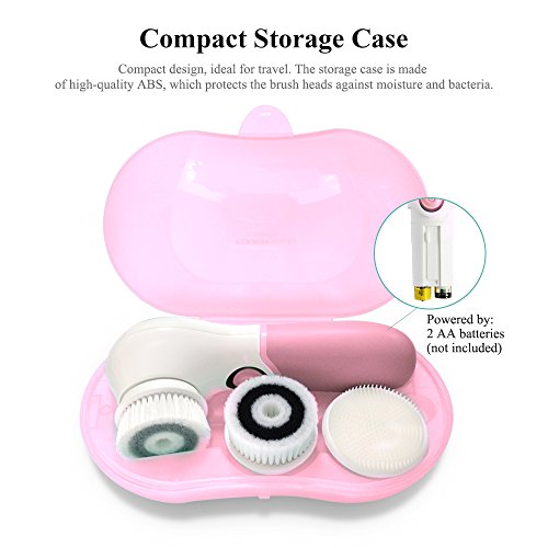 Touchbeauty 3In1 Facial Brushes For Cleansing Exfoliating Massaging, Professional Deep Pore Spin Brushes | Travel Case, Waterproof, Battery Powered Pink #TOP6