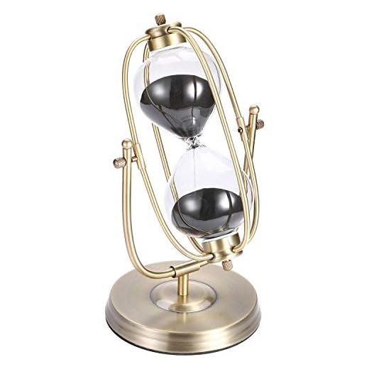 SuLiao Hourglass 60 Minute Sand Timer, 12.6 Inch Large Rotating Brass Sand Clock, Vintage Black Sand Watch 60 Min, Unique Metal 1 Hour Glass Sandglass for Home, Desk, Office Antique Decorative